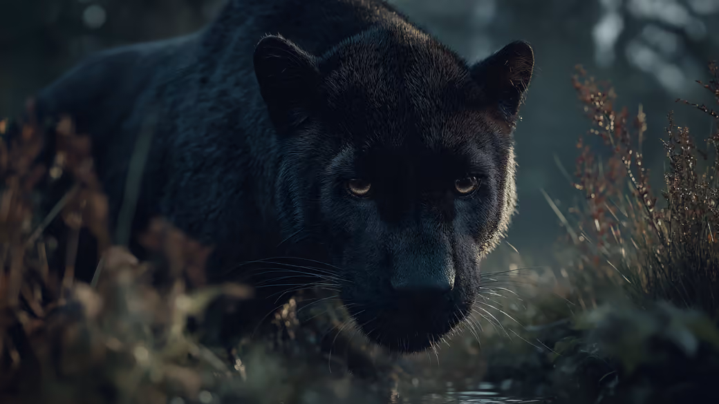 Evening Panther Hunting Scene — desktop and phone wallpaper, free download