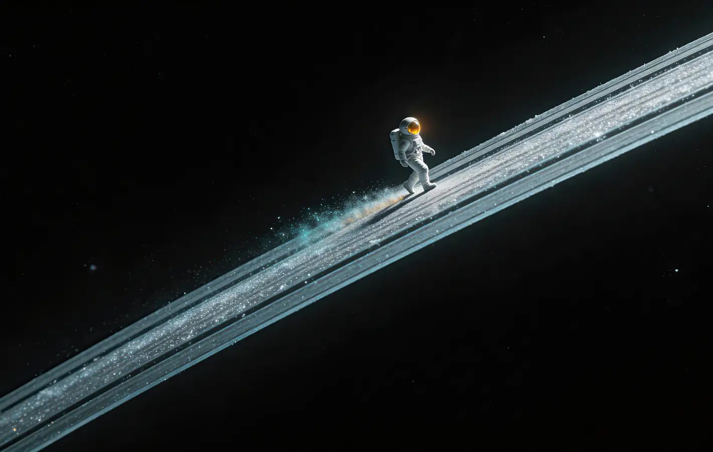 Astronaut on Glowing Dust Ring — desktop and phone wallpaper, free download