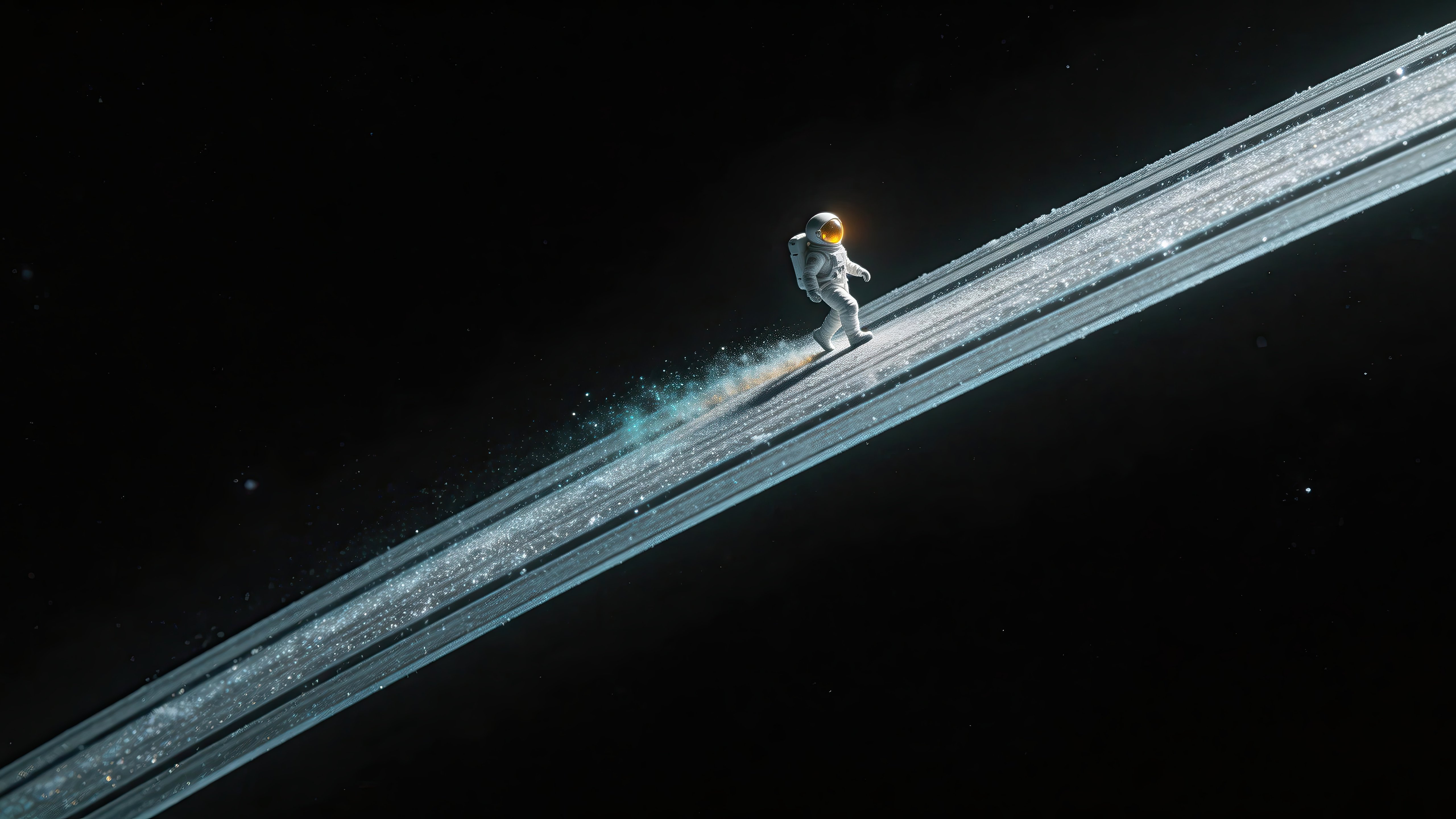 Astronaut on Glowing Dust Ring - 5K wallpapers in 5120x2880 resolution