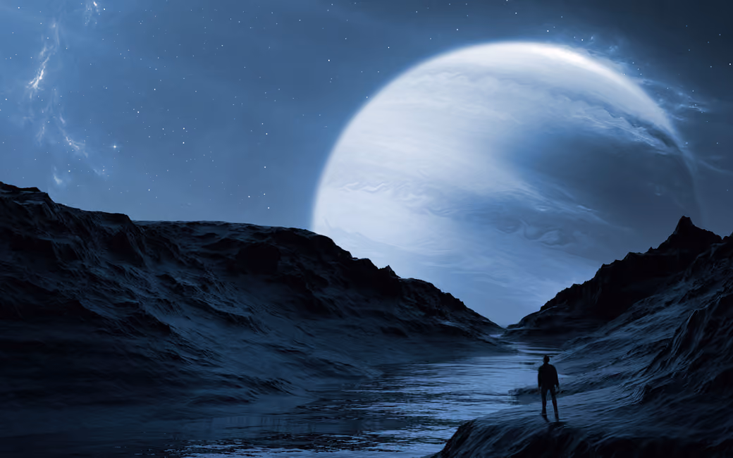 Night Valley on an extraterrestrial planet — desktop and phone wallpaper, free download