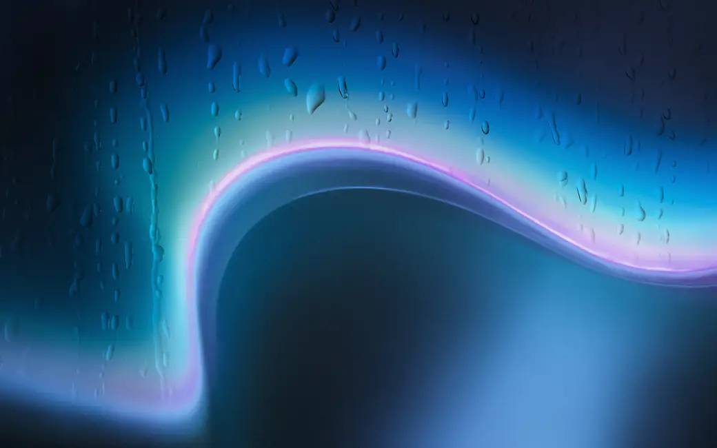 Neon light with water drops on glass — desktop and phone wallpaper, free download