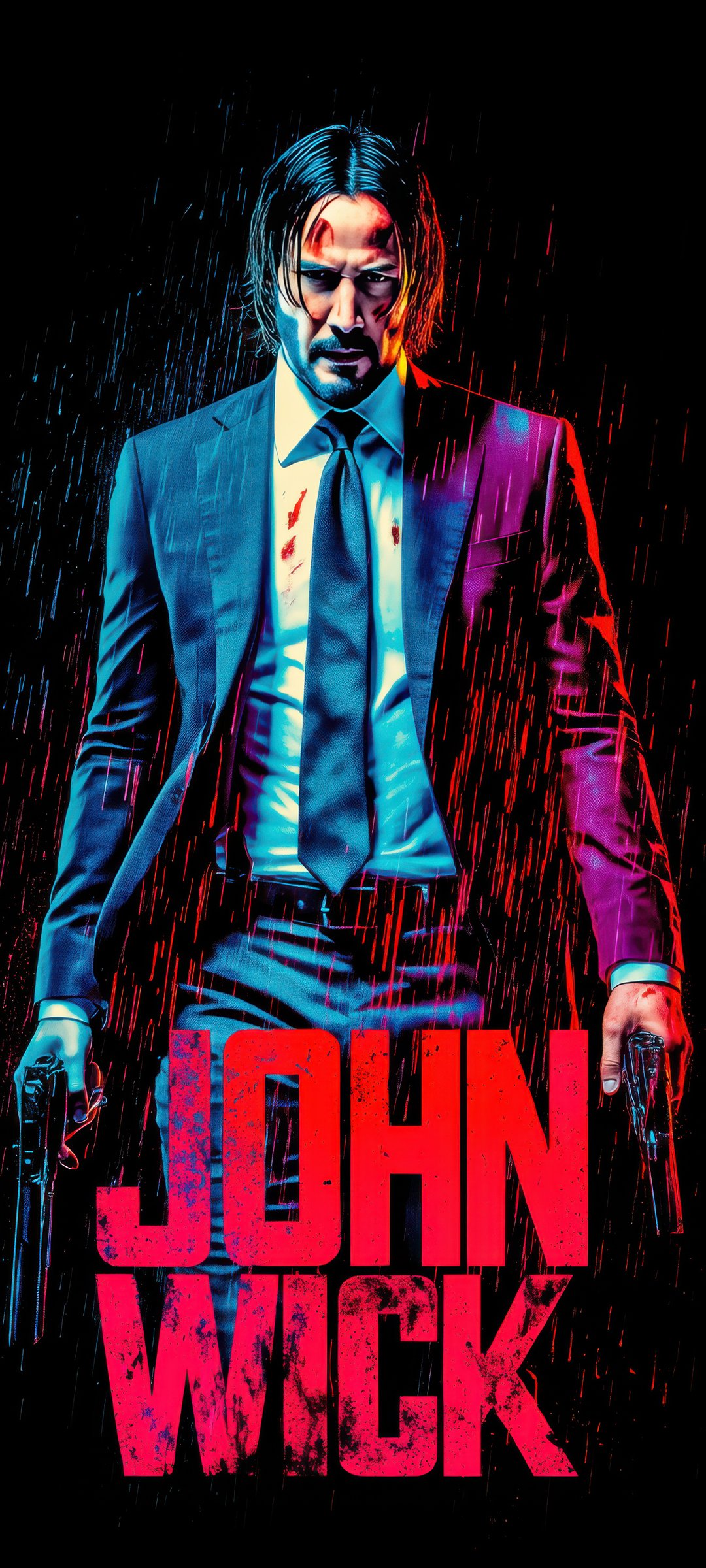 John Wick in Rain with Pistols - Wallpapers for Samsung Galaxy M55, POCO M4/X4/X5, Xiaomi Redmi 12/13/Note 13/Note 14/Note 14S in 1080x2400 resolution