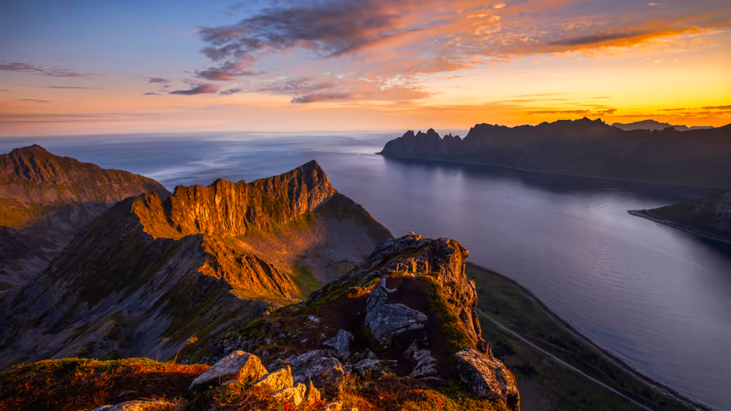 Senja Island in Norway at dawn — desktop and phone wallpaper, free download