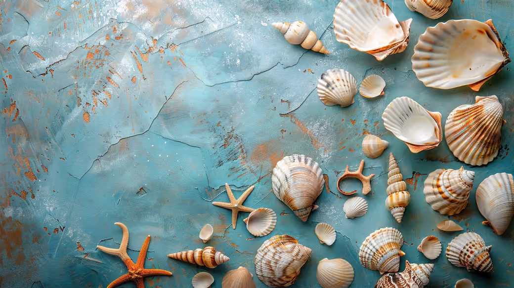 Seashell and Starfish Arrangement — desktop and phone wallpaper, free download
