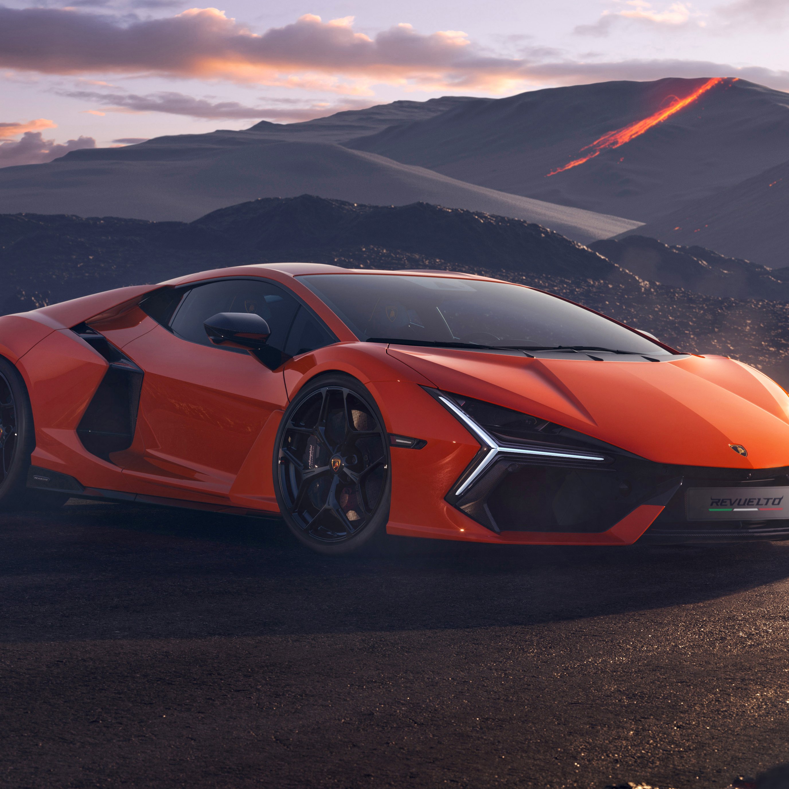 Orange Lamborghini Reventon and Volcano - Wallpapers for iPad Pro 13″ in 2752x2752 resolution