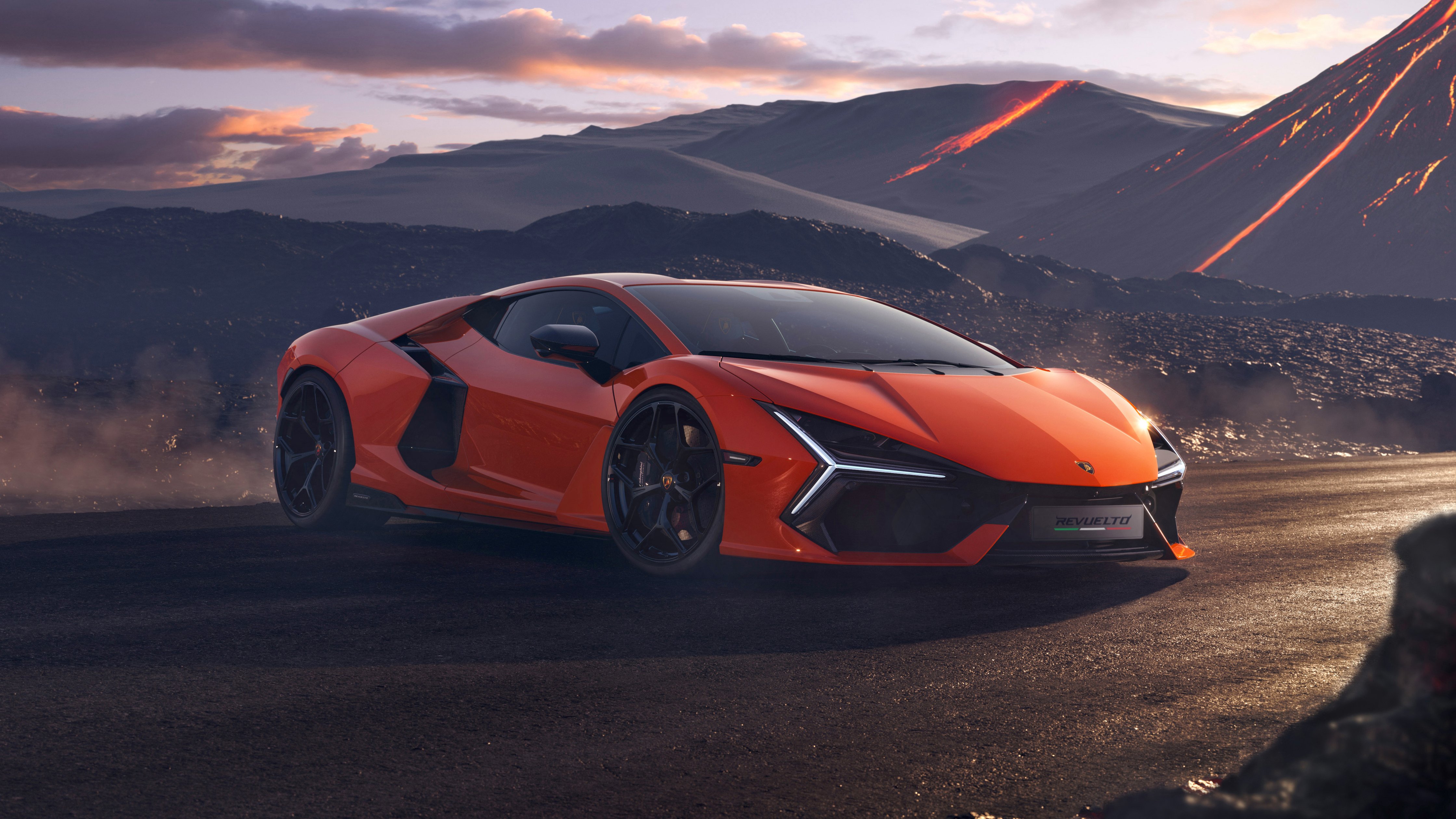 Orange Lamborghini Reventon and Volcano - Wallpapers for Apple iMac 24″ in 4480x2520 resolution