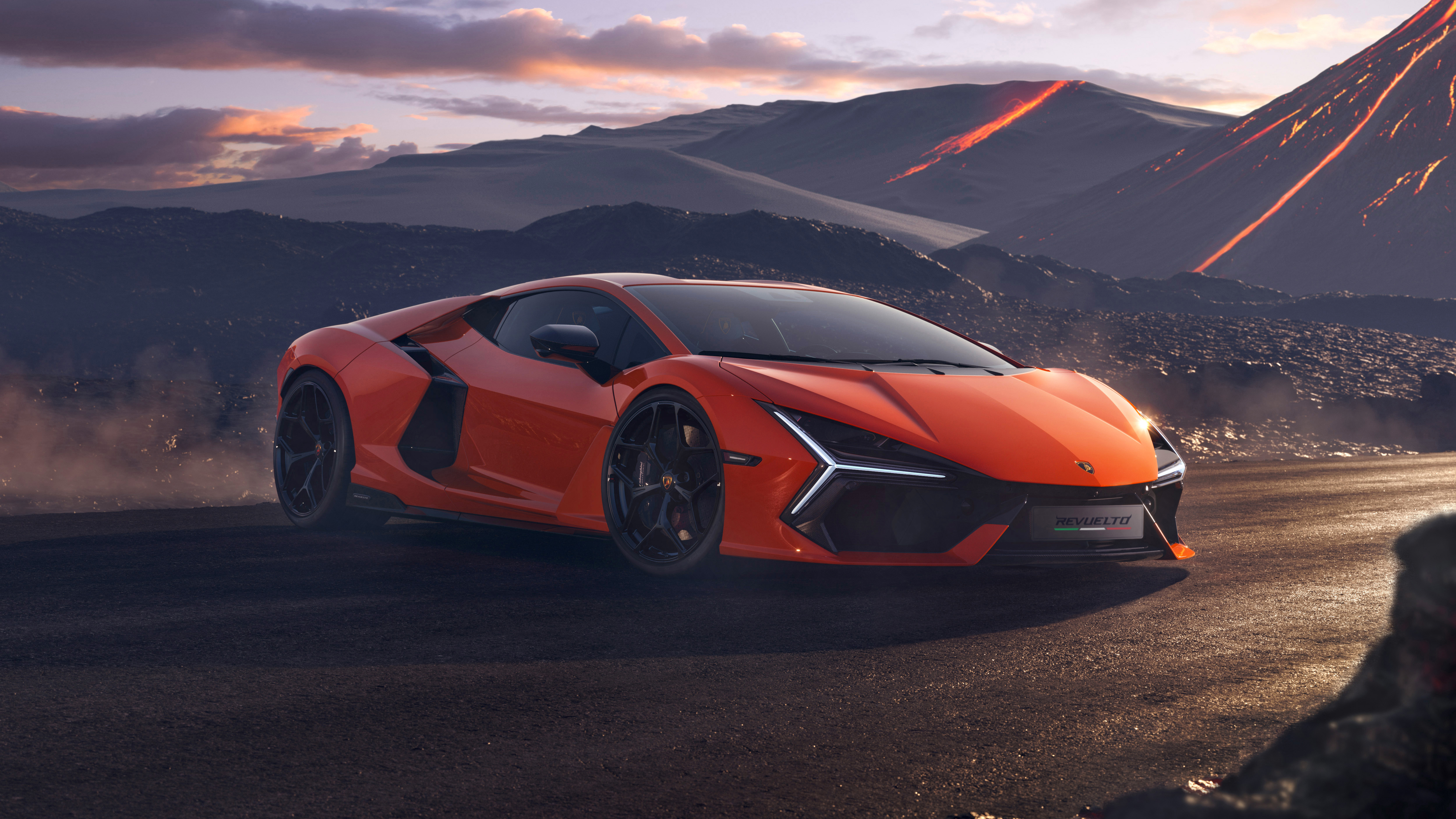 Orange Lamborghini Reventon and Volcano - 5K wallpapers in 5120x2880 resolution