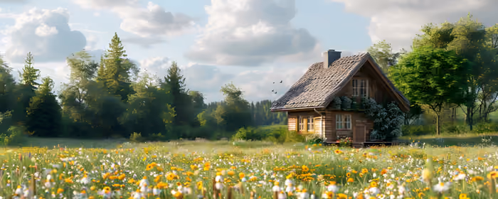 UltraWide 21:9 wallpapers (2560x1080): cabin, field, summer, clouds