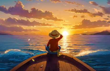 HDV 720p Adventure wallpapers (1280x720): Monkey D. Luffy, sea, boat, sunset