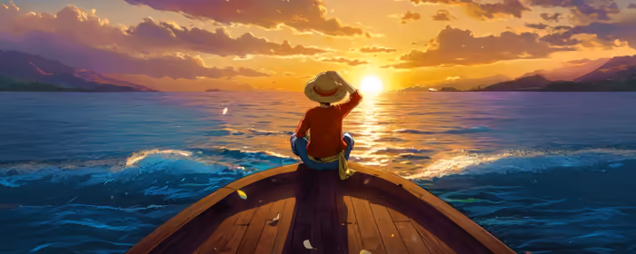 5K2K UltraWide 21:9 обои (5120x2160): Monkey D. Luffy, море, лодка, Солнце