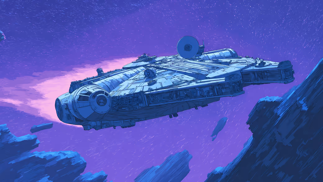 Millennium Falcon Flights at Night — desktop and phone wallpaper, free download