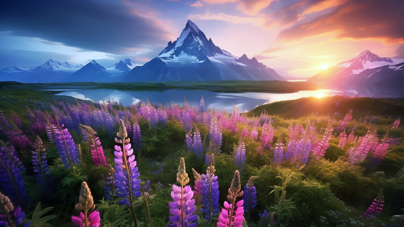 Sunset Over Alpine Mountains - Laptop Wallpapers in 1366x768 resolution