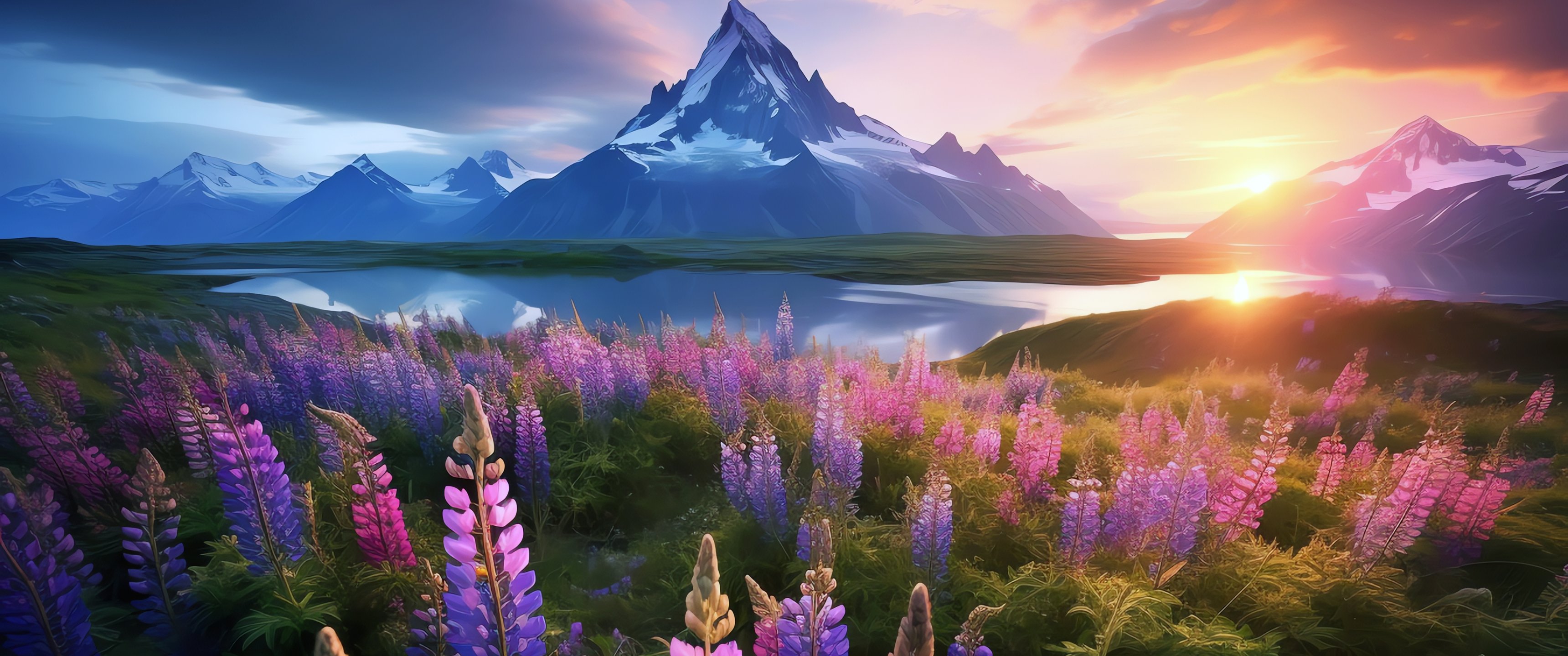 Sunset Over Alpine Mountains - UltraWide 21:9 wallpapers in 3440x1440 resolution