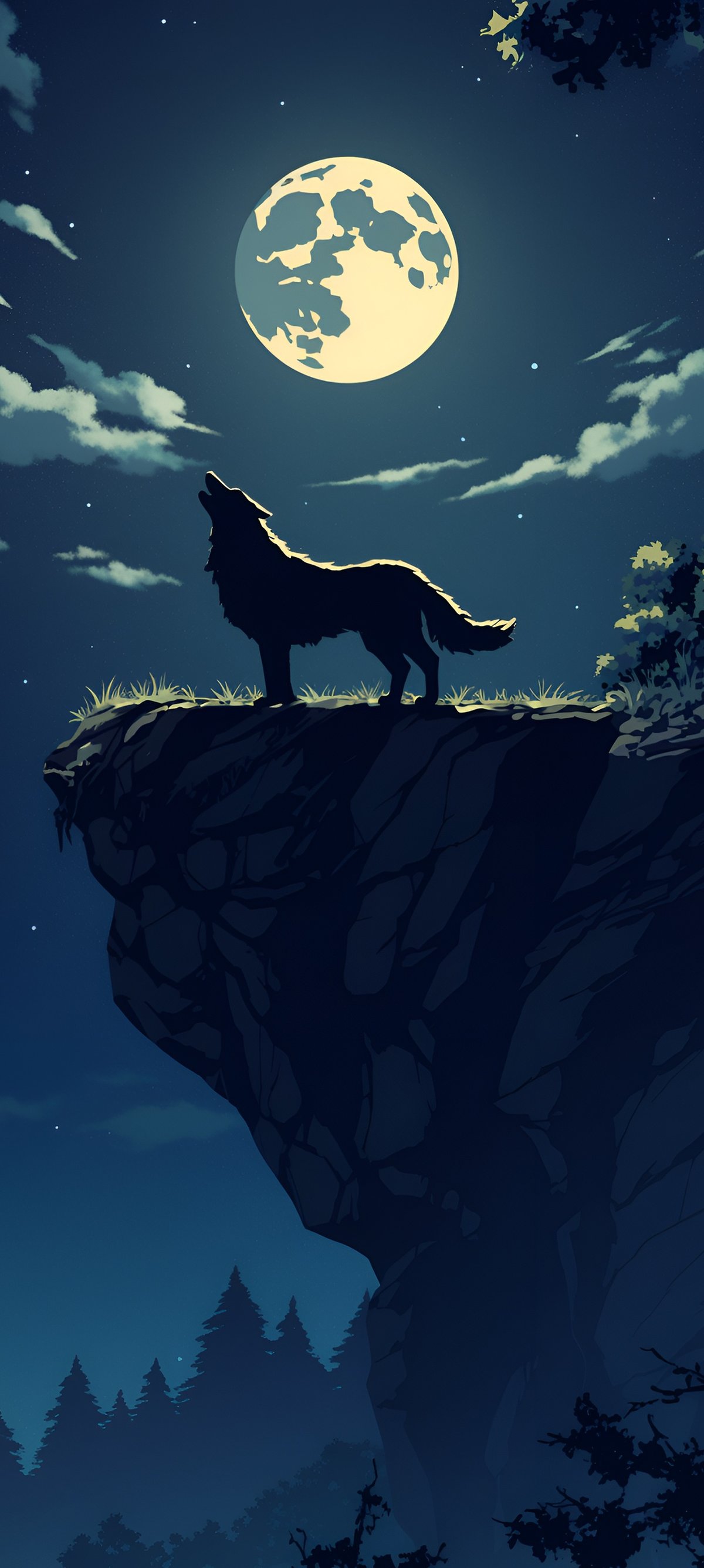 Wolf Howling at Moonlit Cliff - Wallpapers for Xiaomi 15 in 1200x2670 resolution