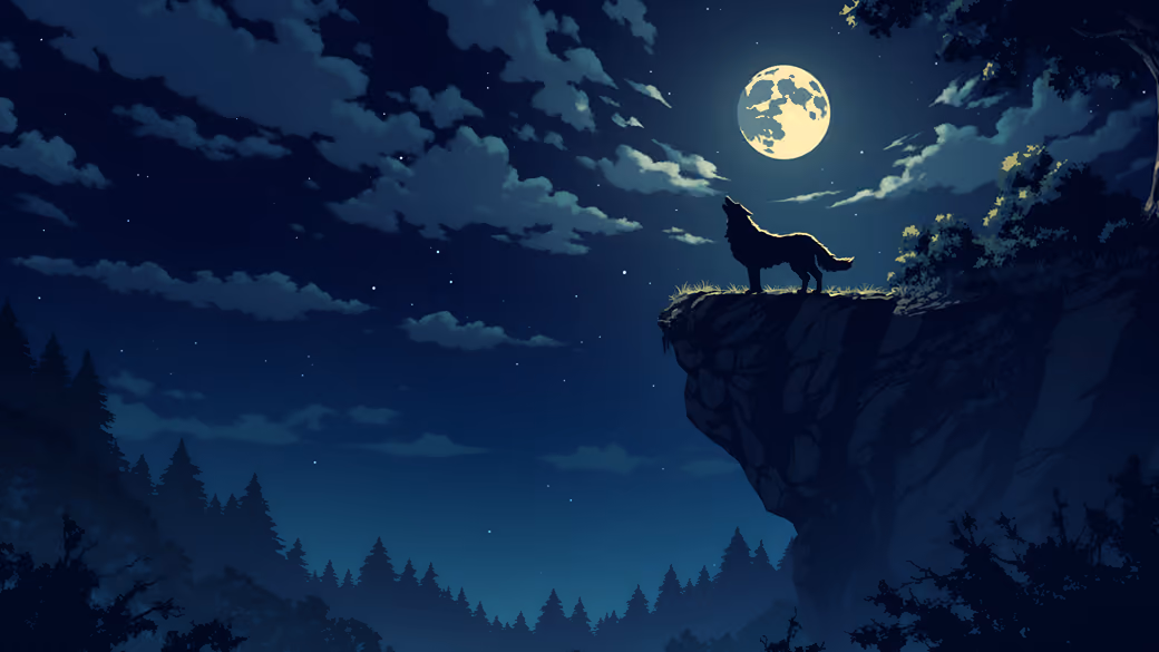 Wolf Howling at Moonlit Cliff - Wallpapers for HTC/BlackBerry in 480x640 resolution