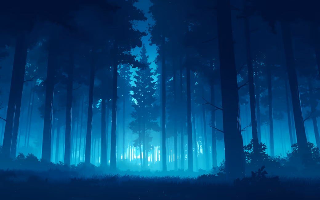 Night Forest Moonlight Scene — desktop and phone wallpaper, free download
