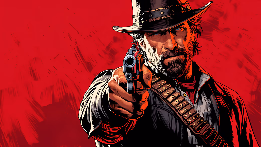 Arthur Morgan from RDR 2 with a pistol — desktop and phone wallpaper, free download