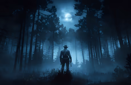 Fog Wallpapers: Red Dead Redemption 2, Arthur Morgan, night, Moon