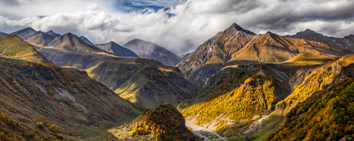 UltraWide 32:9 wallpapers (3840x1080): mountains, autumn, valley, sky