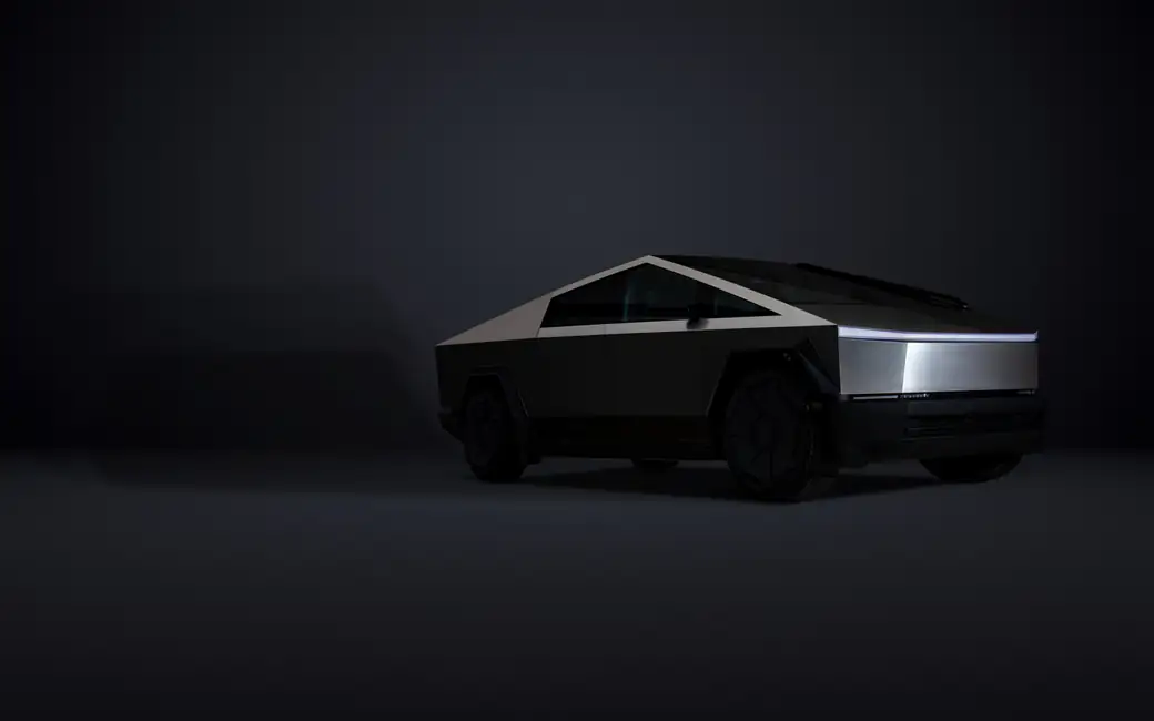 Tesla Cybertruck в темной студии — обои на рабочий стол и телефон