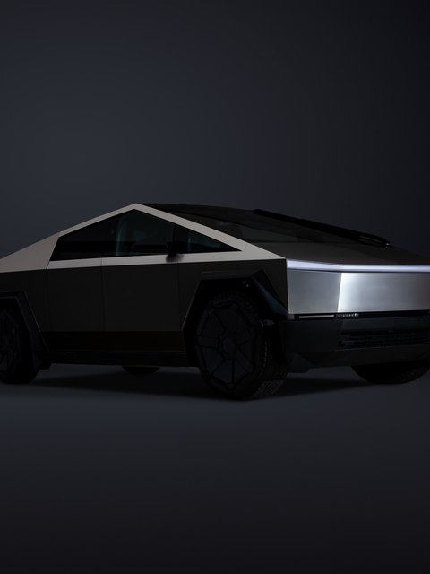 Tesla Cybertruck в темной студии - Обои для HTC/BlackBerry в разрешении 480x640
