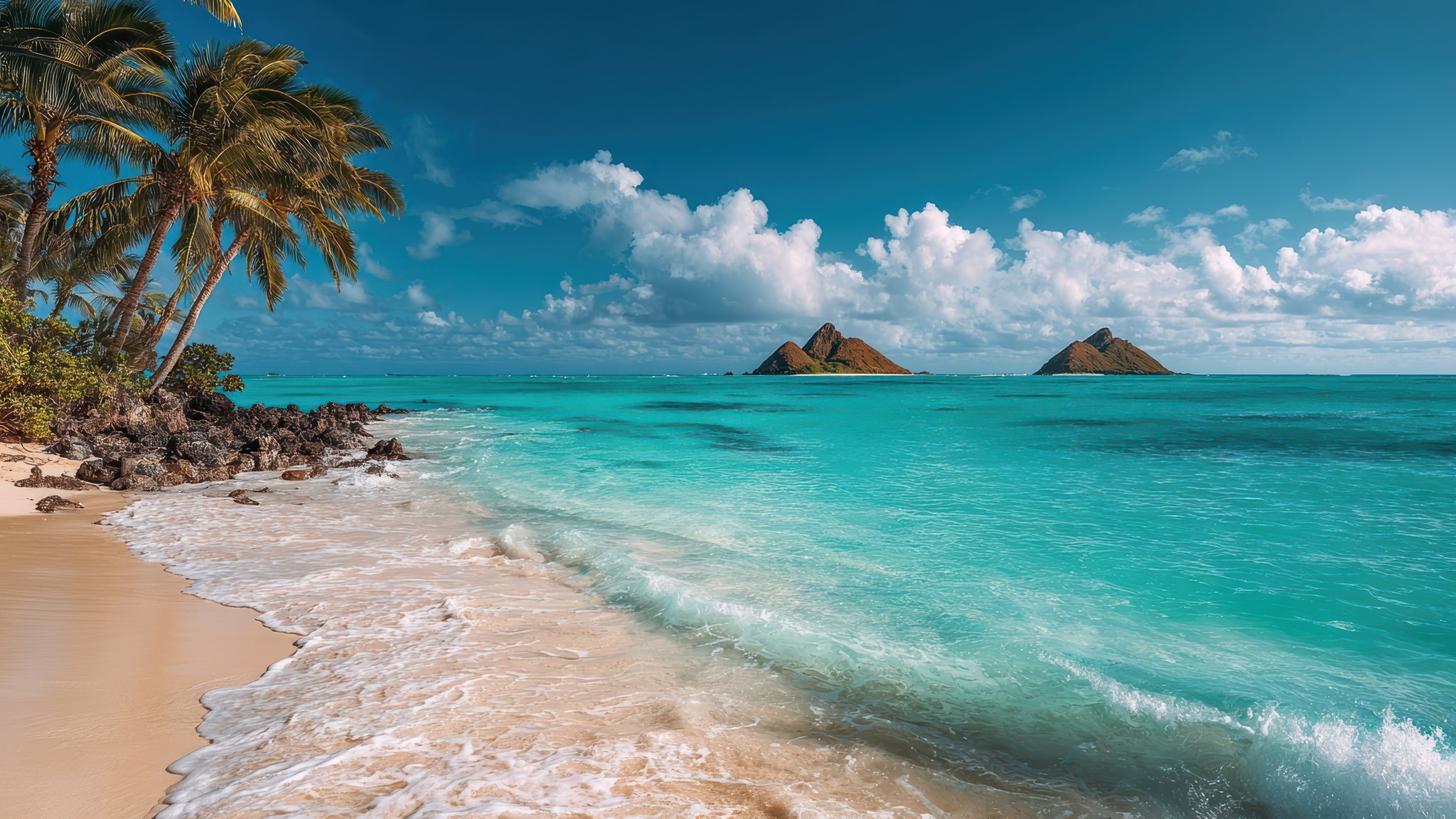 Tropical Island Beach Scene - QWXGA wallpapers in 2048x1152 resolution