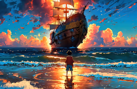 Обои аниме: Monkey D. Luffy, пират, корабль, манга