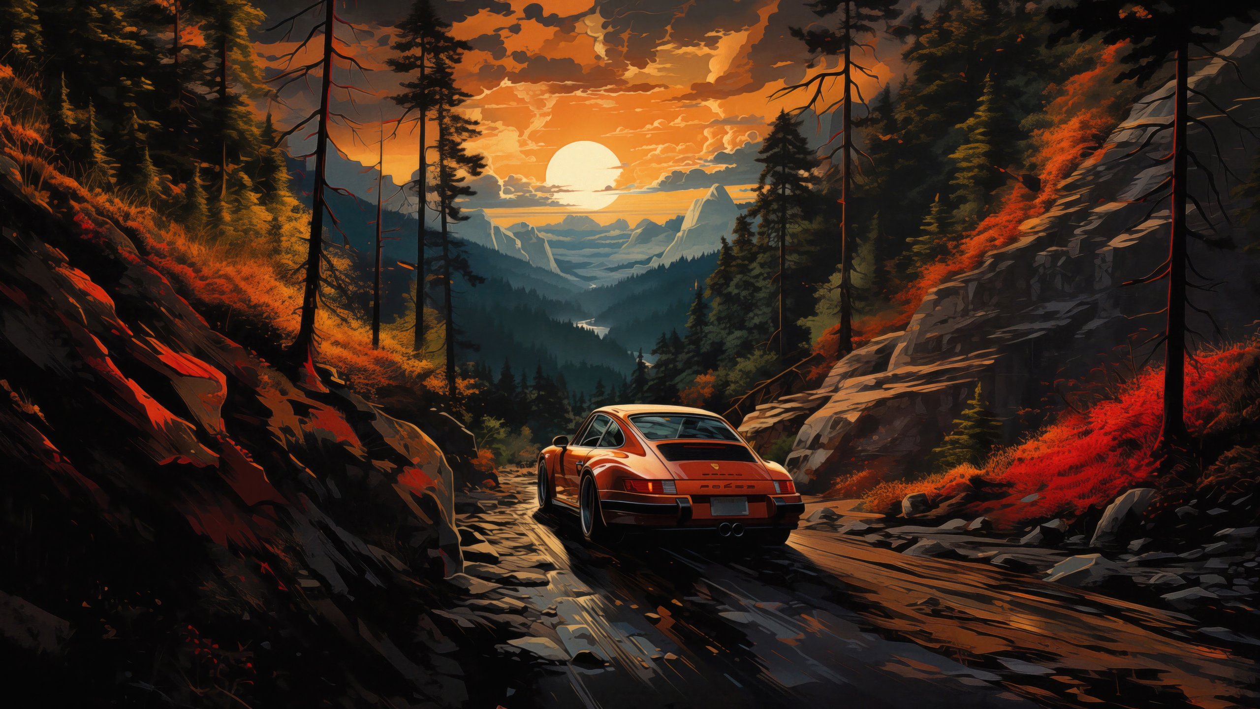 Classic Porsche 911 driving at sunset - 2K Quad HD wallpapers in 2560x1440 resolution