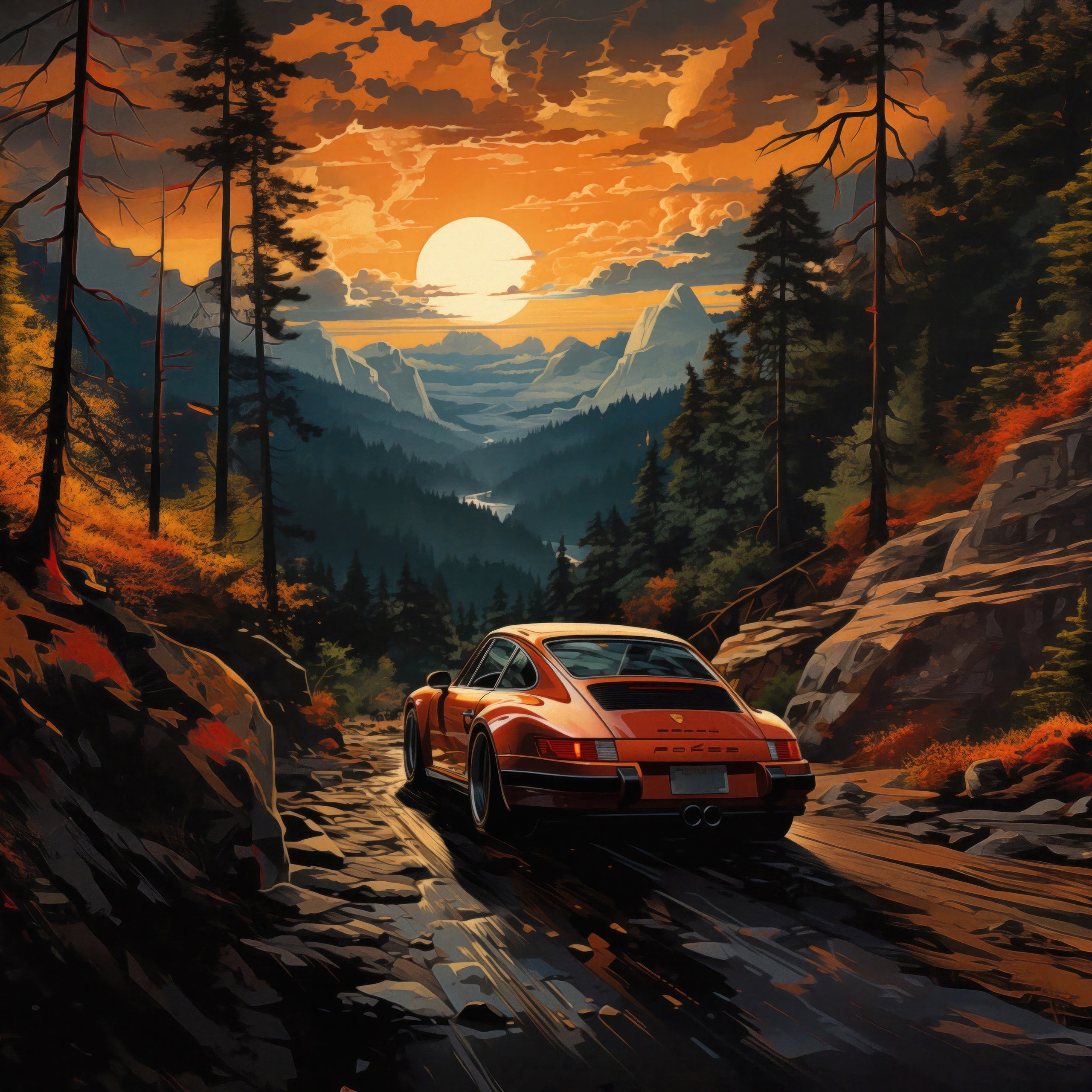 Classic Porsche 911 driving at sunset - Wallpapers for Samsung Galaxy Tab S9 FE+/Tab S11, Xiaomi Pad 5, Redmi Pad 2 Pro, POCO Pad in 2560x2560 resolution