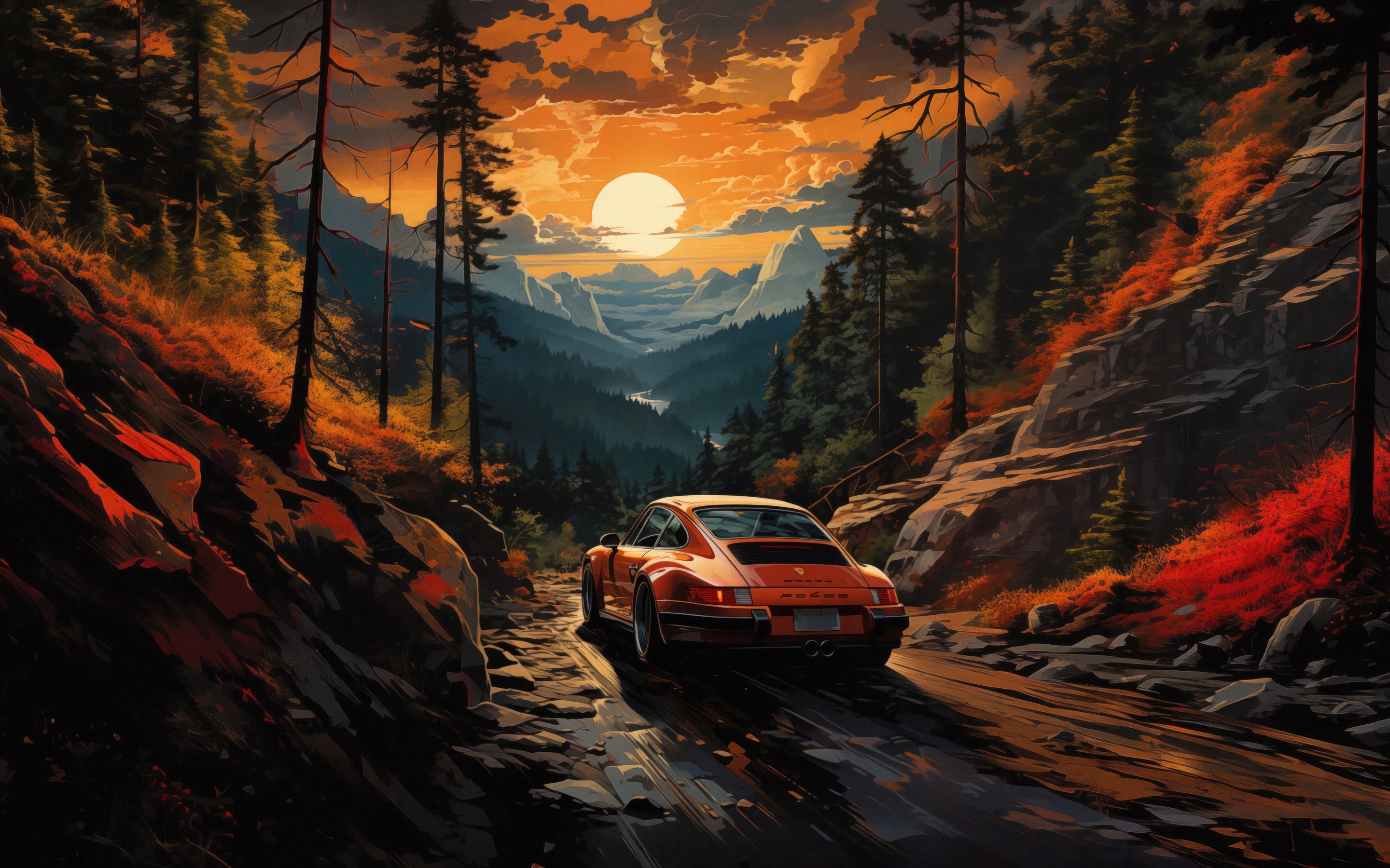 Classic Porsche 911 driving at sunset - Wallpapers for Apple MacBook 15″ in 2880x1800 resolution