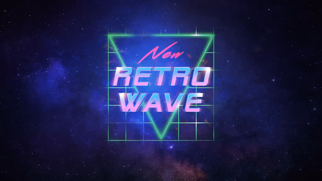 Неоновое лого Retro Wave в космосе — обои на рабочий стол и телефон