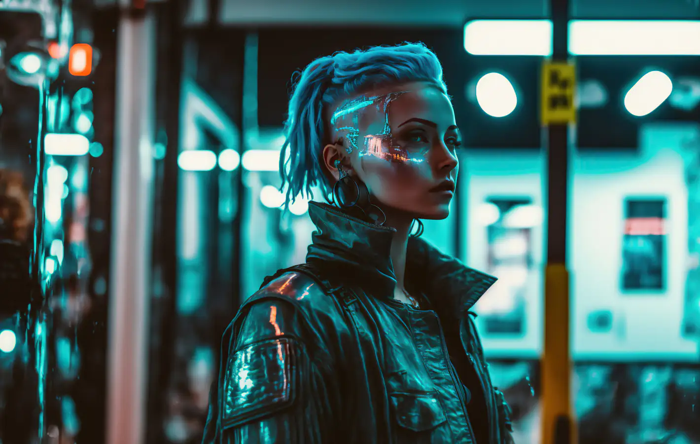 Cyberpunk girl with facial implants — desktop and phone wallpaper, free download