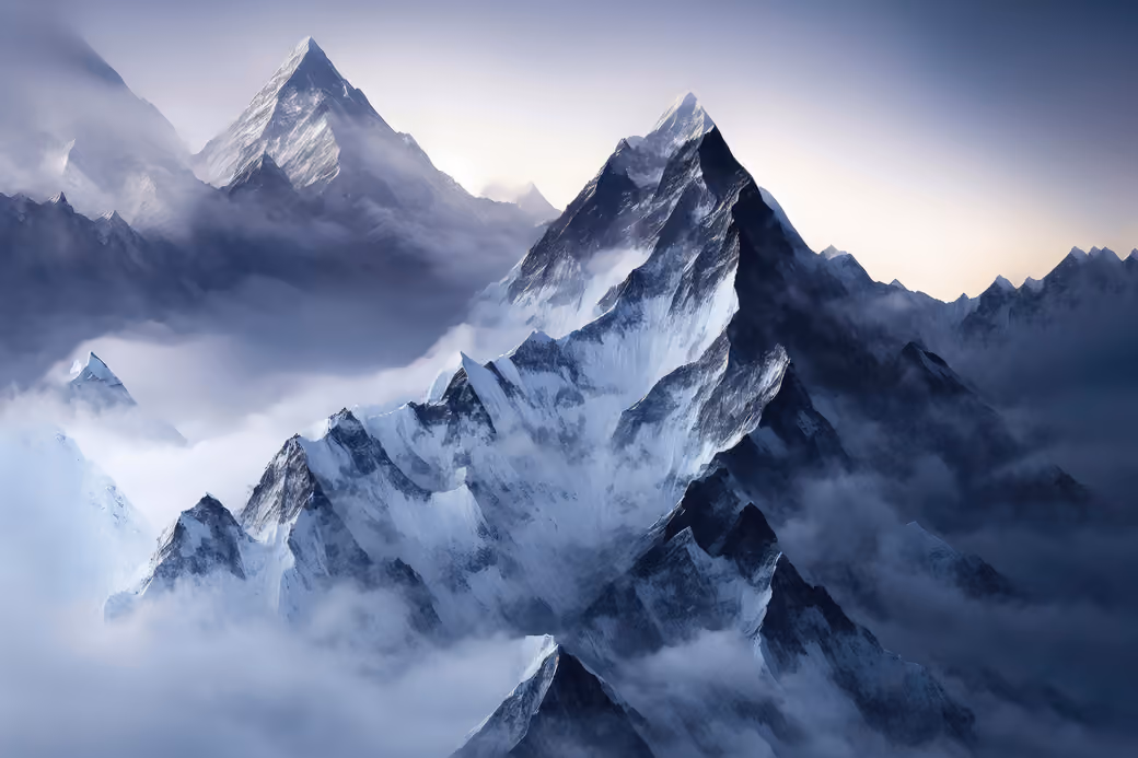 Misty Winter Mountain Landscape — desktop and phone wallpaper, free download