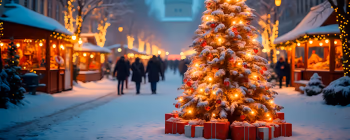 UltraWide 32:9 Cold wallpapers (5120x1440): christmas tree, christmas decorations, lights, gift