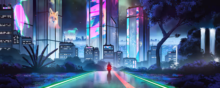 Night City Wallpapers for UltraWide 32:9 monitors (3840x1080): cyberpunk, skyscrapers, night, hologram