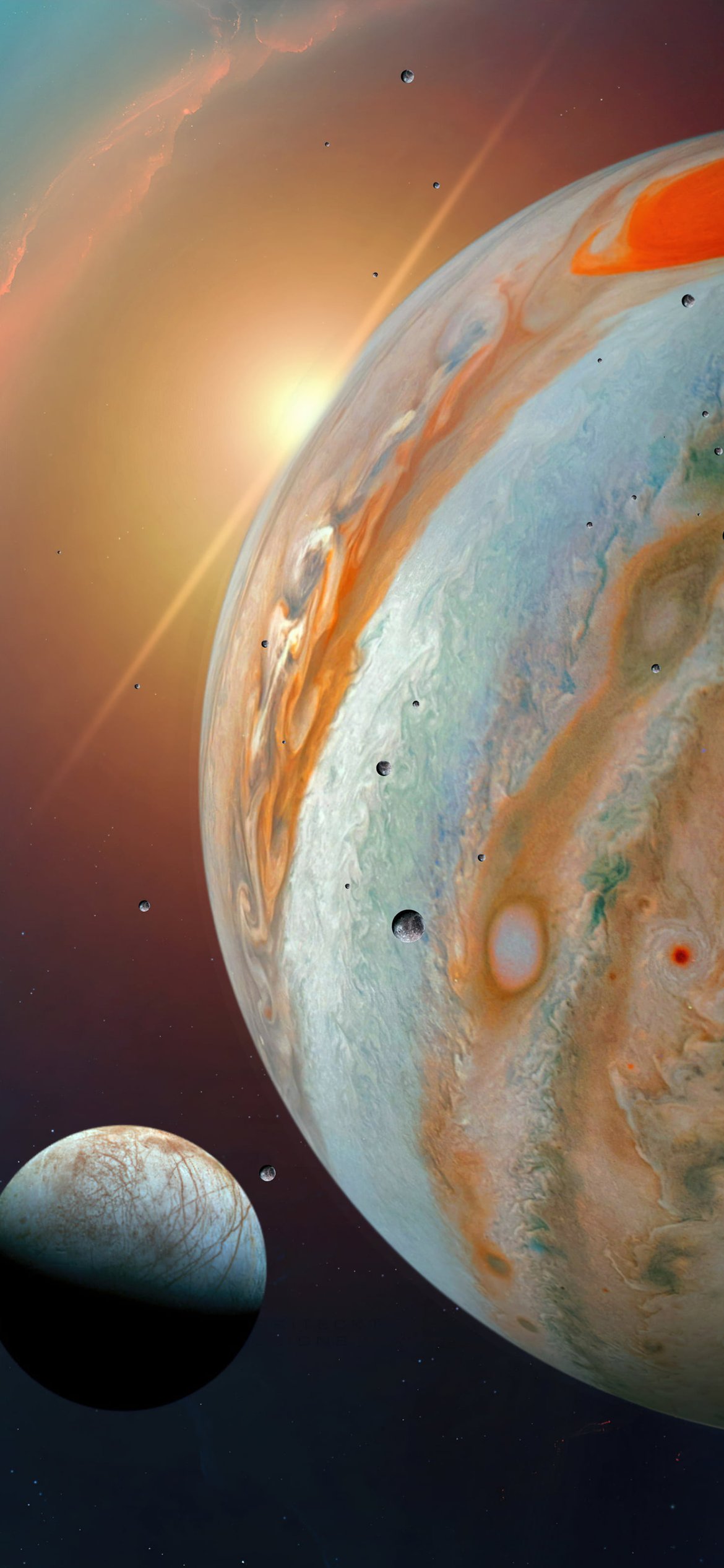 Jupiter and Its Orbiting Satellites - Wallpapers for iPhone 12 Pro/13 Pro/14 in 1170x2532 resolution