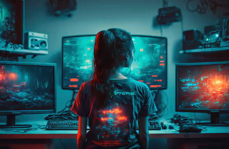 XVGA обои программист (1024x768): киберпанк, программист, женщина, компьютер