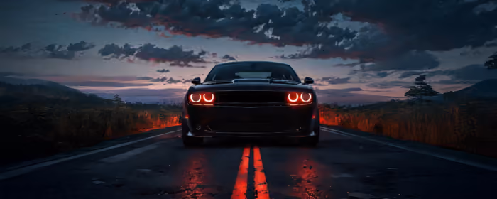 UltraWide 21:9 Highway wallpapers (3440x1440): Dodge Challenger, sports car, muscle car, night