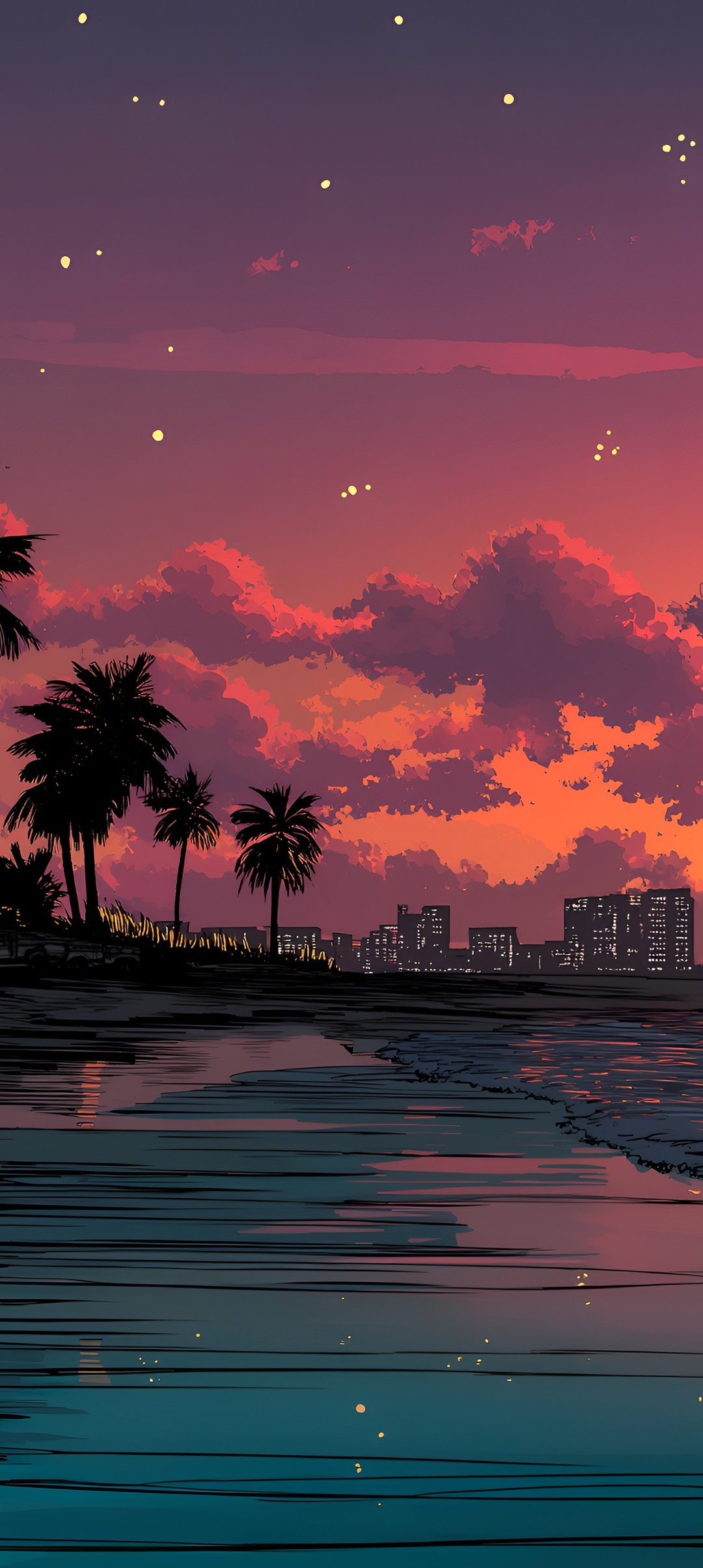 Beach with palm trees at sunset - Wallpapers for Samsung Galaxy A13/A14/A53, Realme 12 Pro 5G, POCO M5 in 1080x2408 resolution