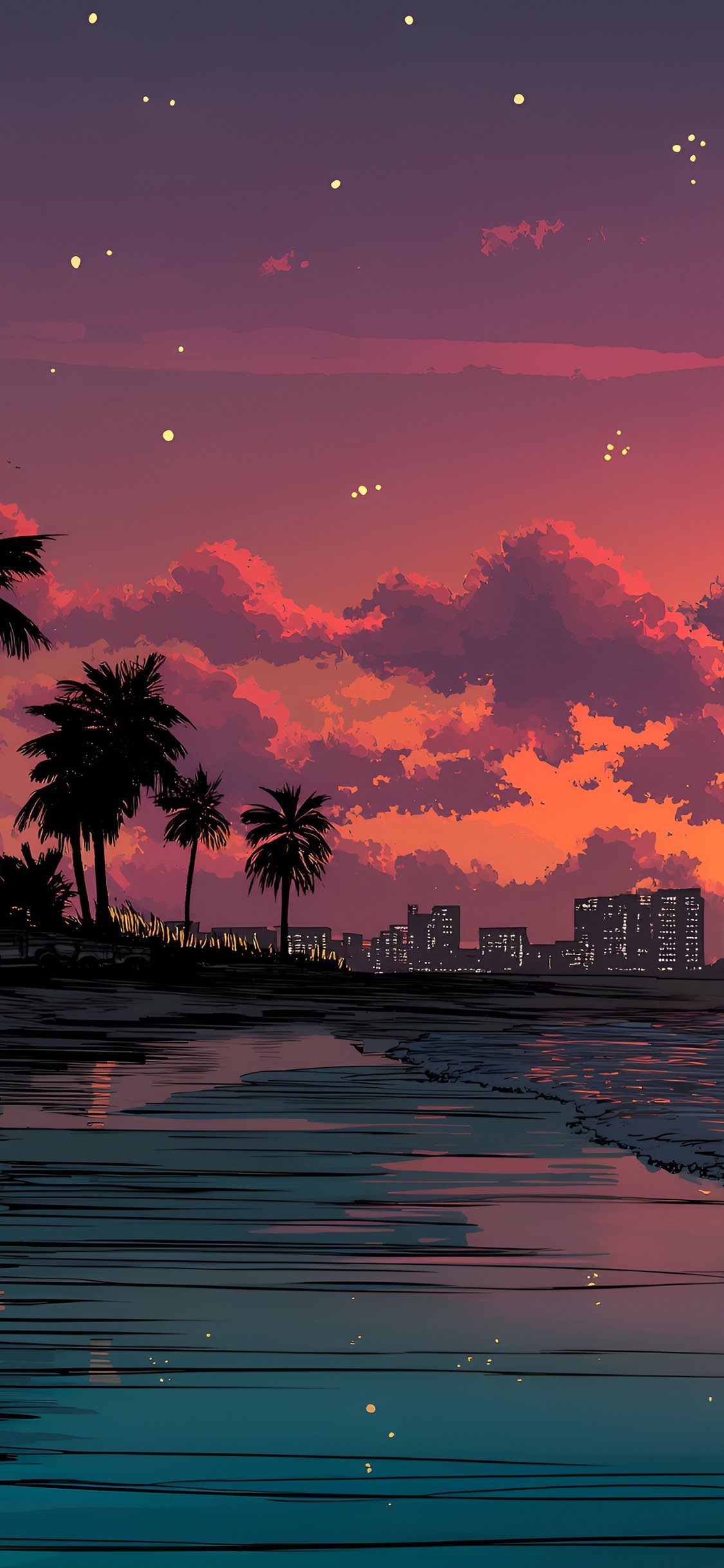 Beach with palm trees at sunset - Wallpapers for iPhone X/XS/11 Pro in 1125x2436 resolution
