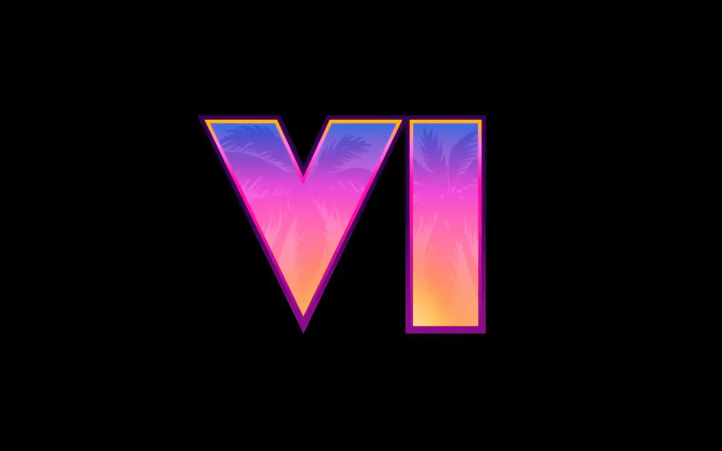 GTA 6 vibrant gradient logo with palm trees — desktop and phone wallpaper, free download