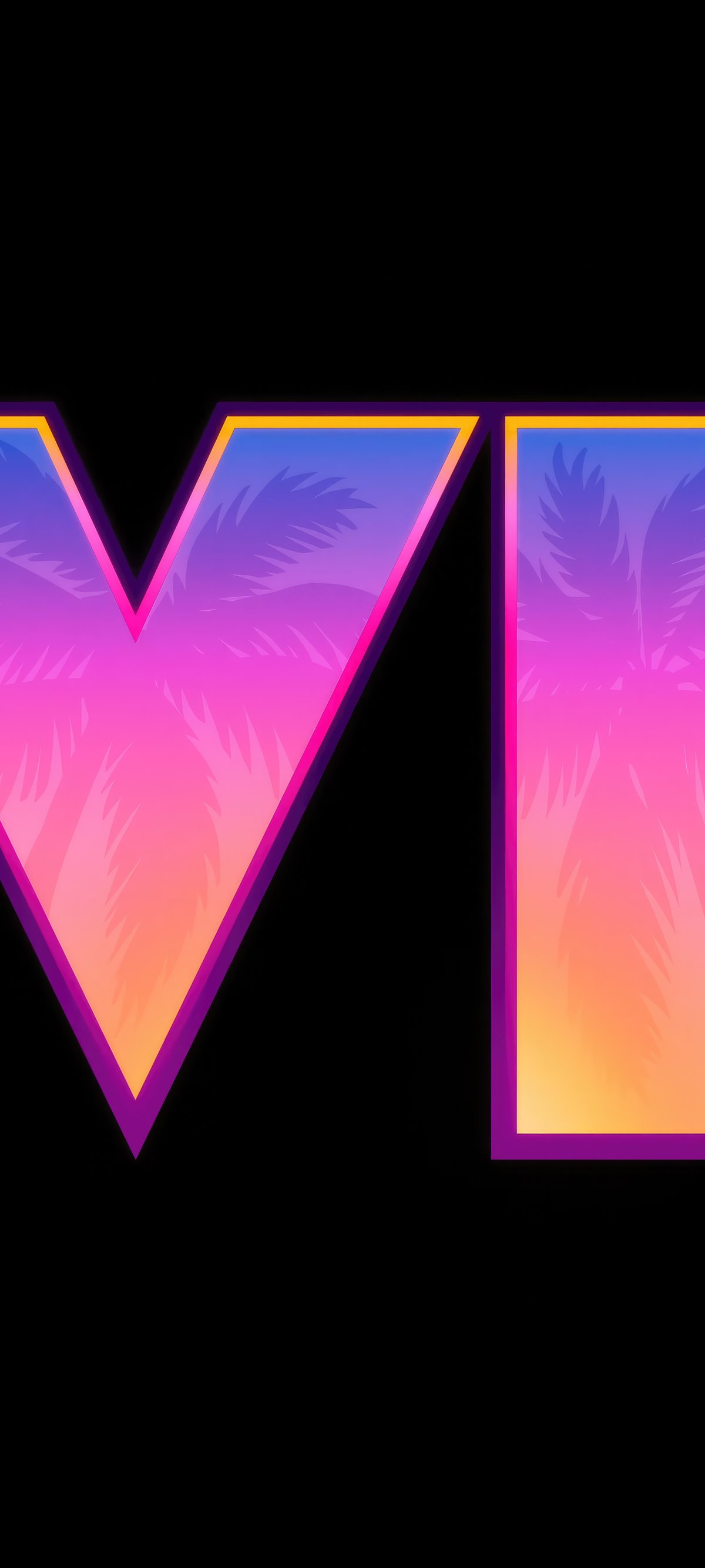 GTA 6 vibrant gradient logo with palm trees - Wallpapers for Xiaomi 15 in 1200x2670 resolution