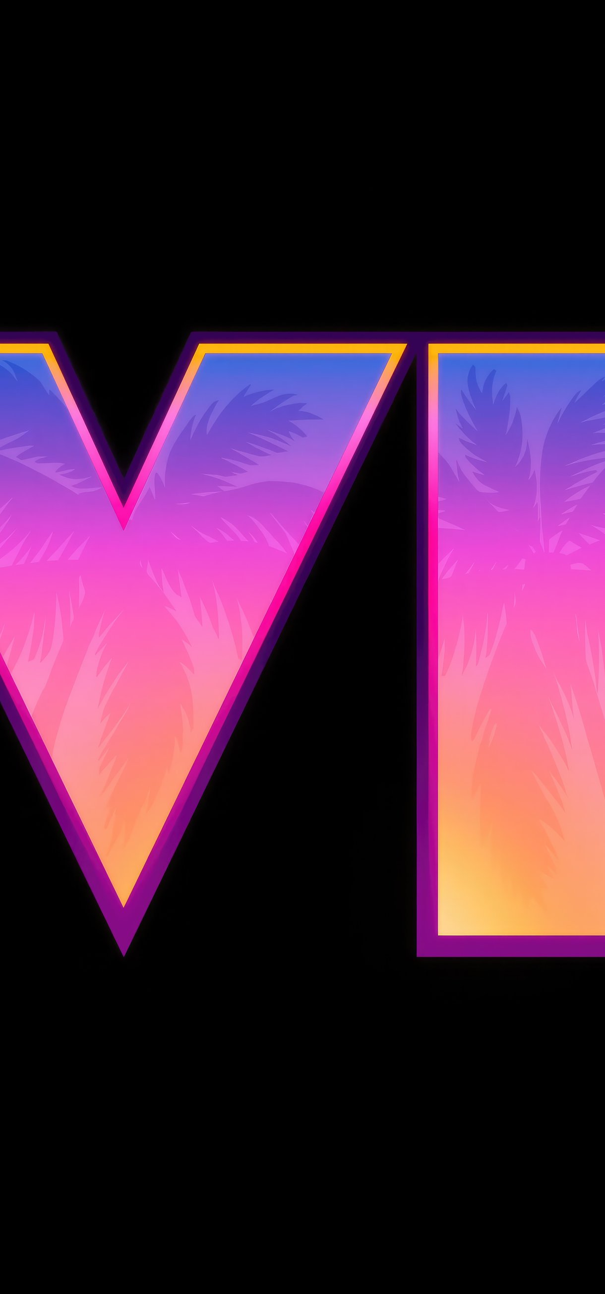 GTA 6 vibrant gradient logo with palm trees - Wallpapers for Xiaomi 17/17 Pro in 1220x2608 resolution