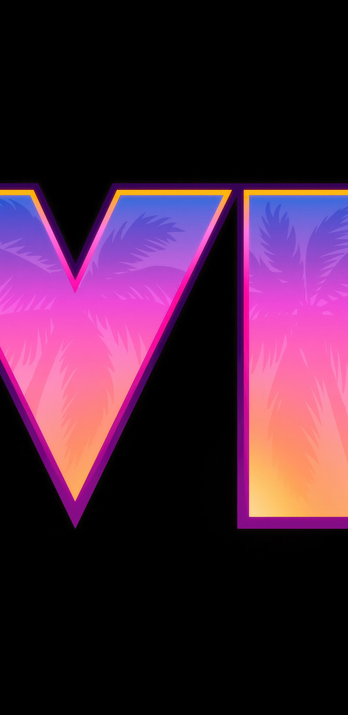 GTA 6 vibrant gradient logo with palm trees - Wallpapers for Samsung Galaxy S8/S8+/Note 8/S9/S9+/Note 9 in 1440x2960 resolution
