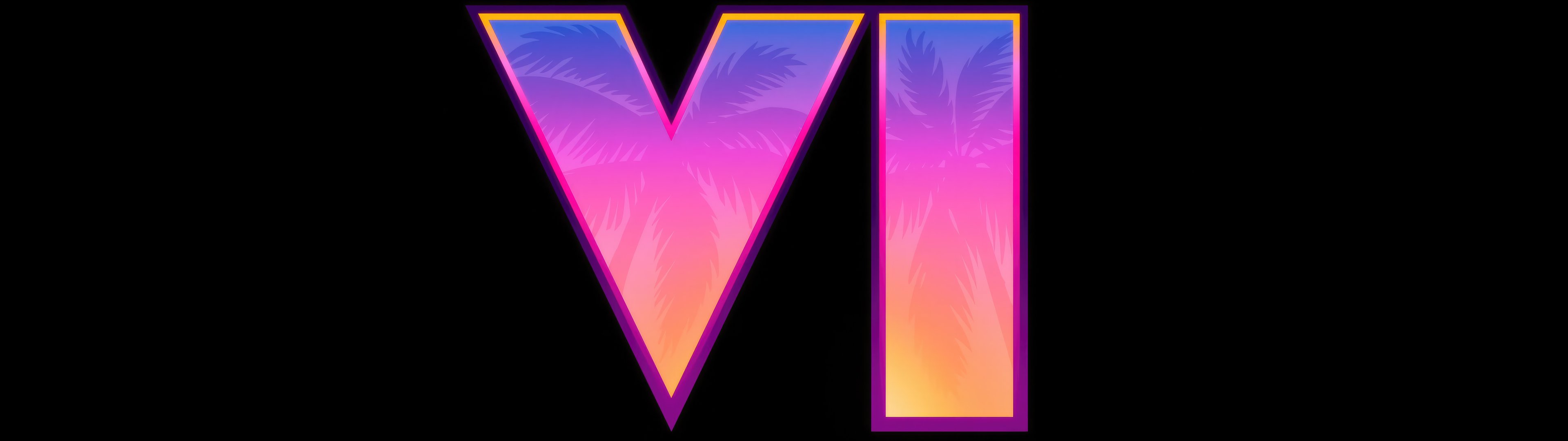 GTA 6 vibrant gradient logo with palm trees - UltraWide 32:9 wallpapers in 3840x1080 resolution