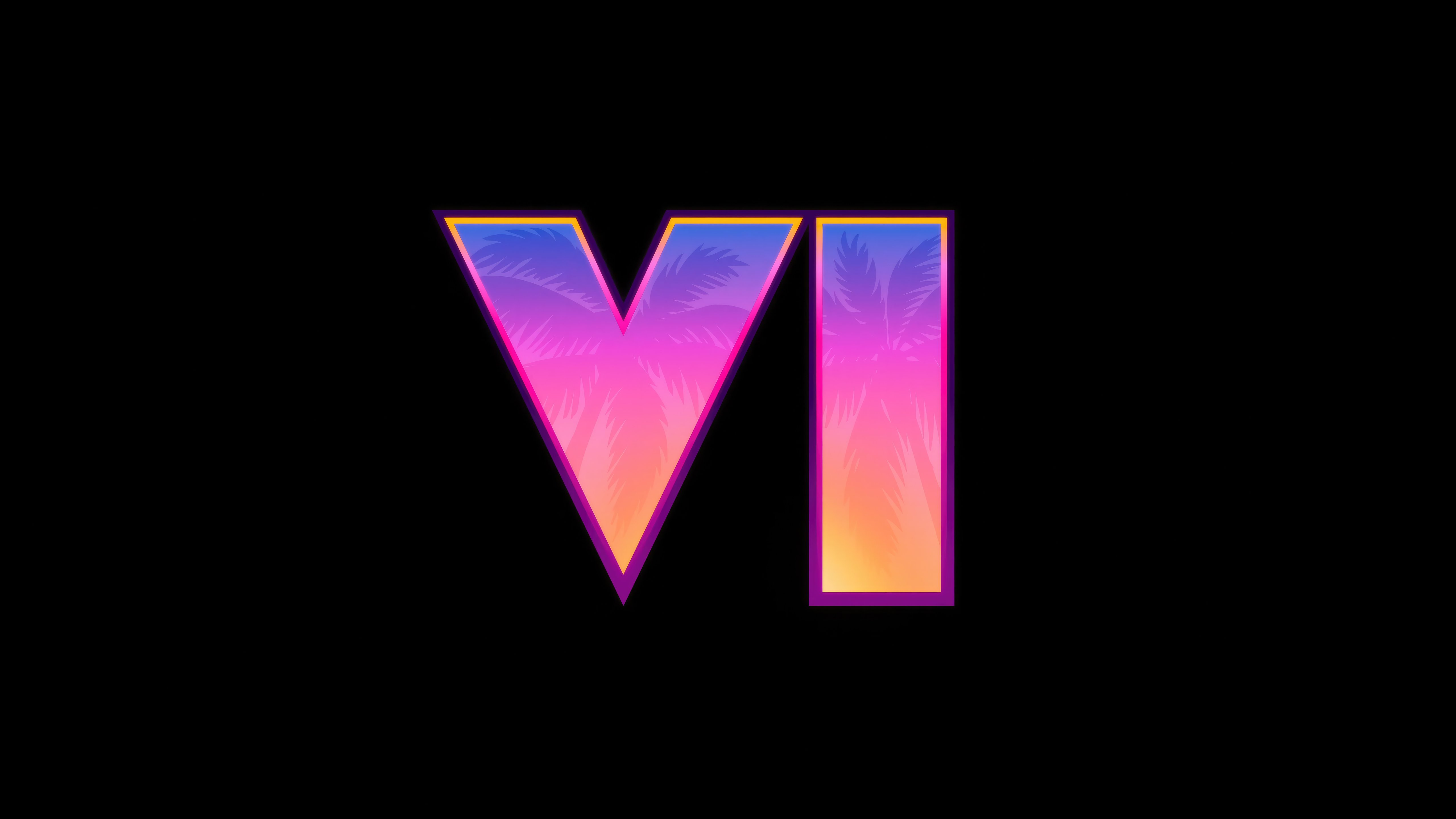 GTA 6 vibrant gradient logo with palm trees - 5K wallpapers in 5120x2880 resolution