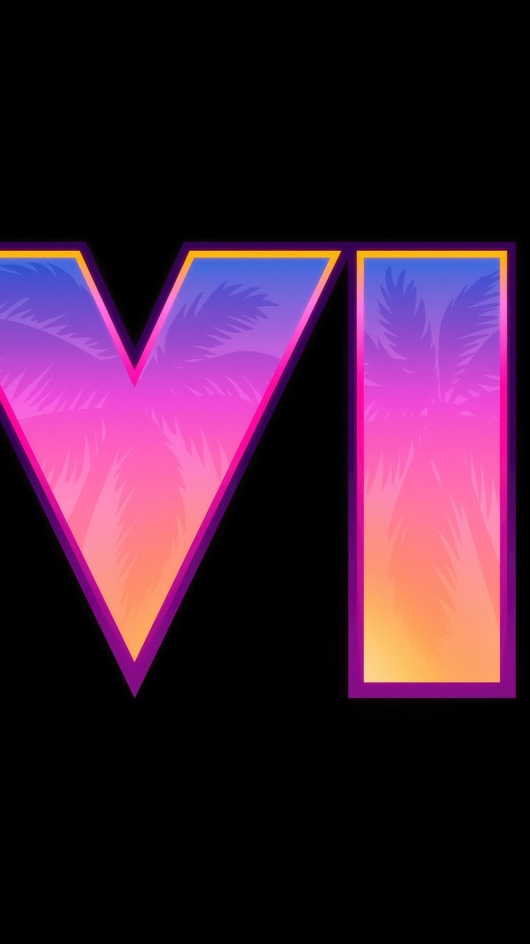 GTA 6 vibrant gradient logo with palm trees - Wallpapers for iPhone 6/6S/7/8/SE2/SE3 in 750x1334 resolution