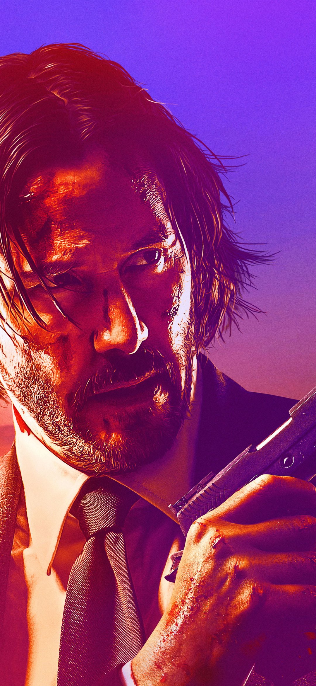 John Wick with Parabellum at Sunset - Wallpapers for iPhone 12 mini/13 mini, Samsung Galaxy S24/S24 FE/S25/S25 FE/S26/A55/A56/A35/A26/A16/M15, Xiaomi, Sony Xperia in 1080x2340 resolution