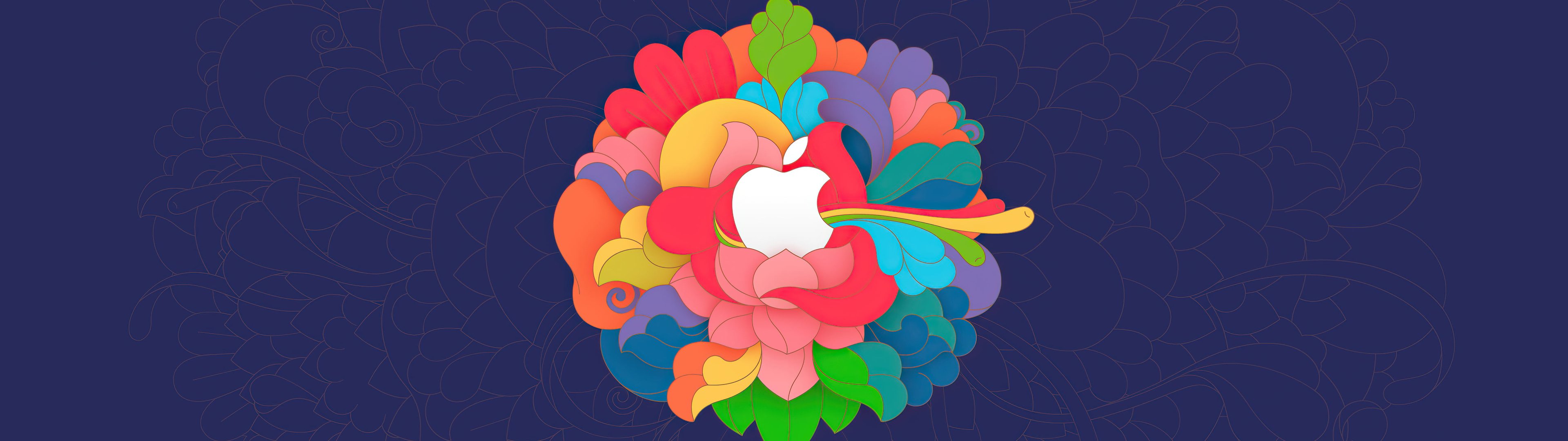 Логотип Apple с лепестками - UltraWide 32:9 обои в разрешении 3840x1080