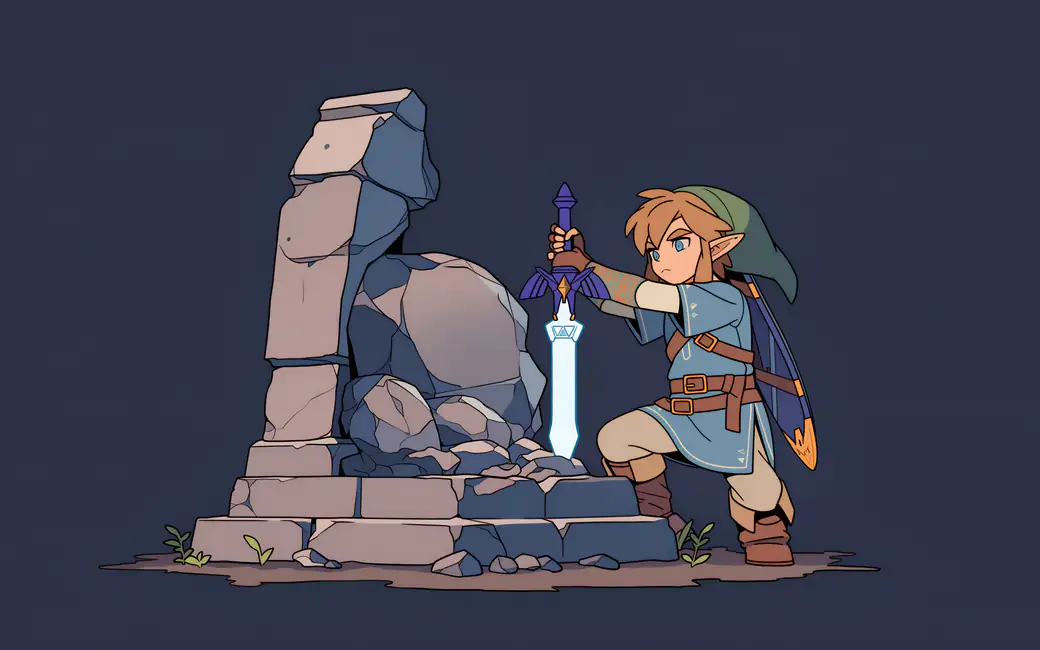 Zelda с светящимся мечом — обои на рабочий стол и телефон